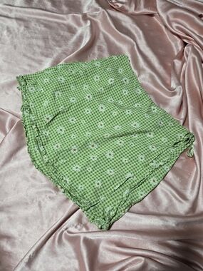 Green Gingham Daisy Mini Wrap Skirt